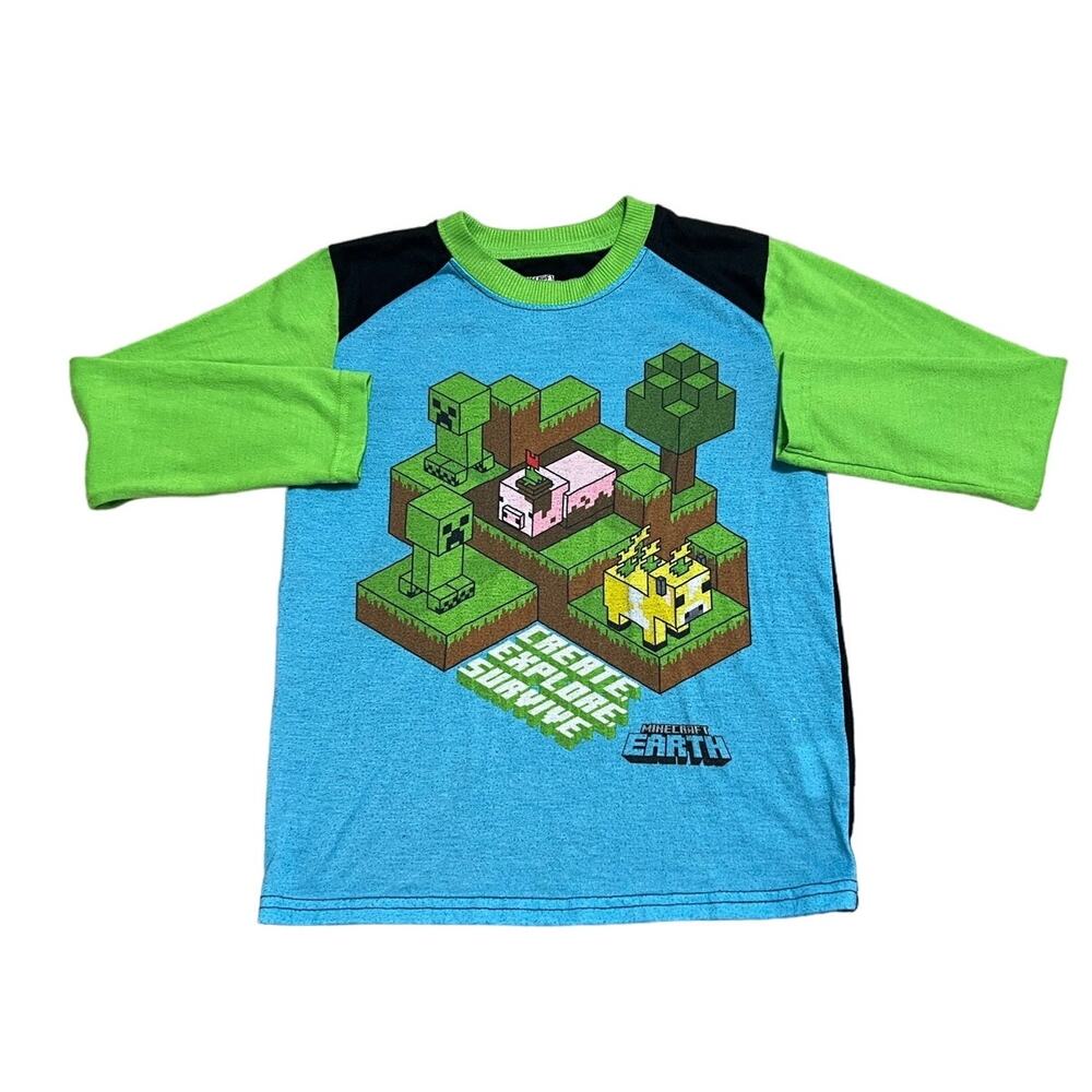Minecraft Earth Black, Green and Blue Graphic Pajama Top, Boys Size 8
